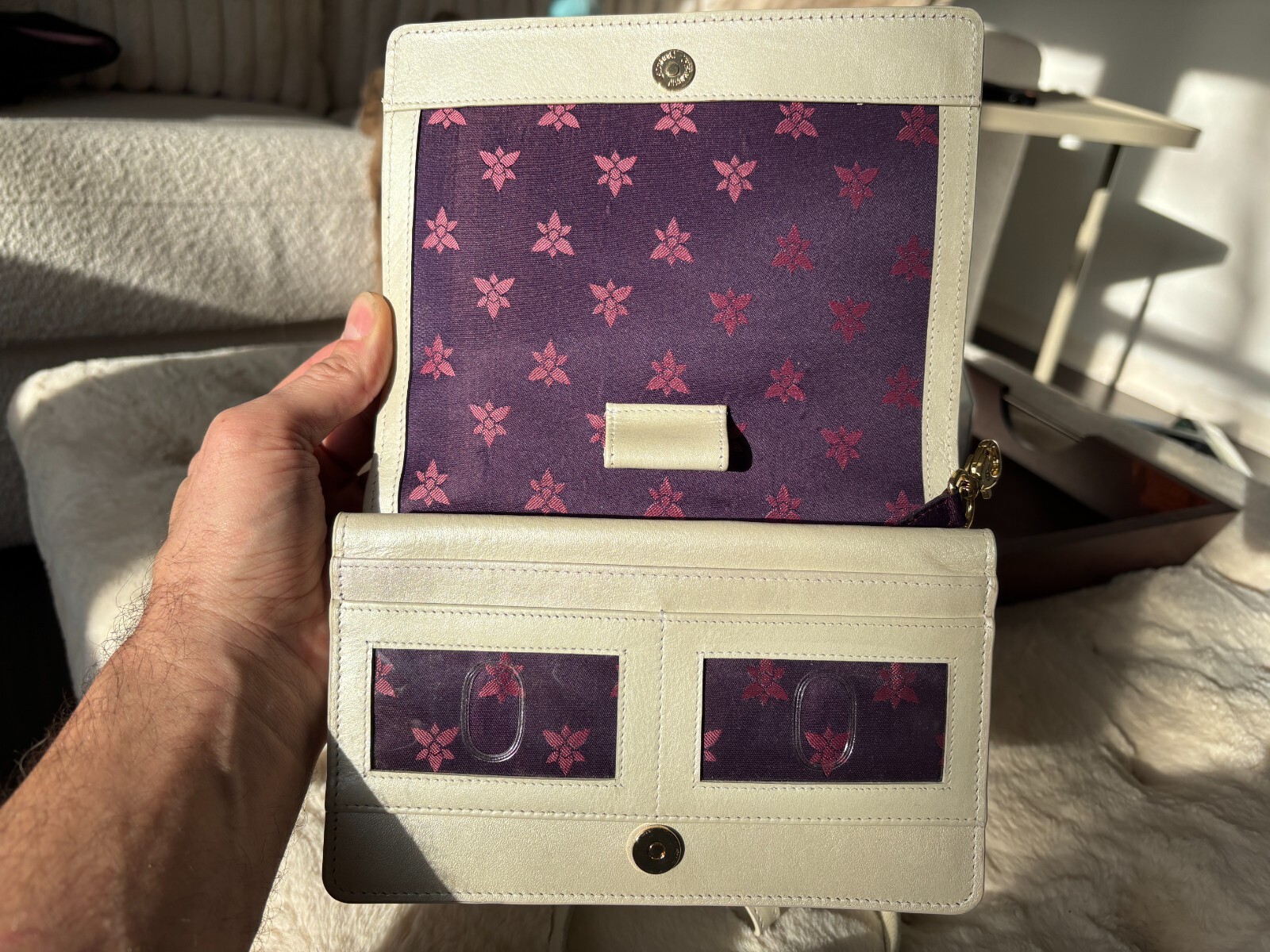 Anuschka Tooled Rose Pearl White 4-in-1 Leather Organizer Crossbody