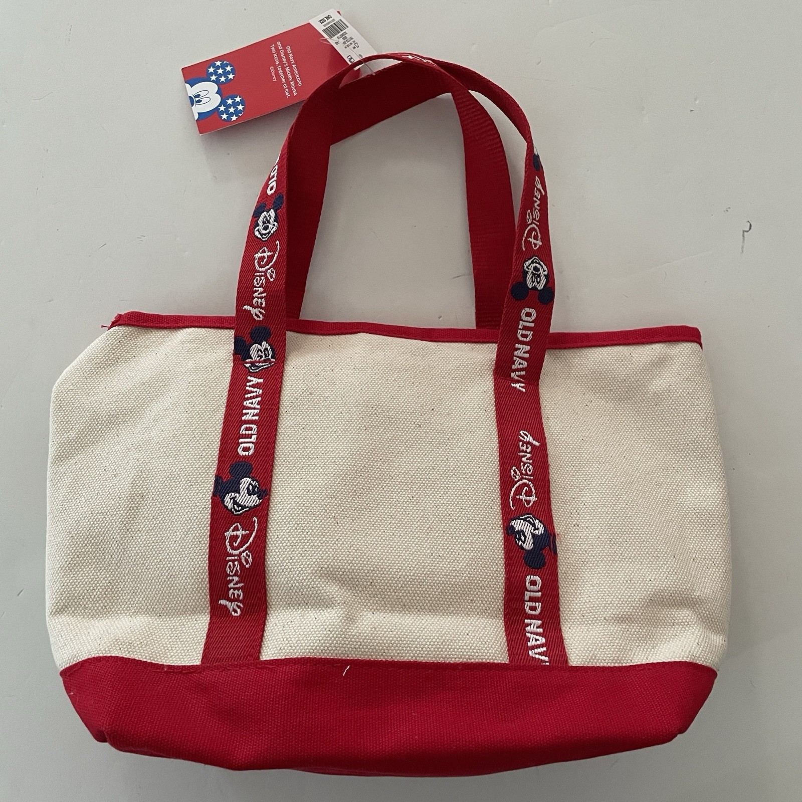 Old Navy Disney Mickey Mouse Canvas Tote Bag Womens Red Cream Nautical Sporty