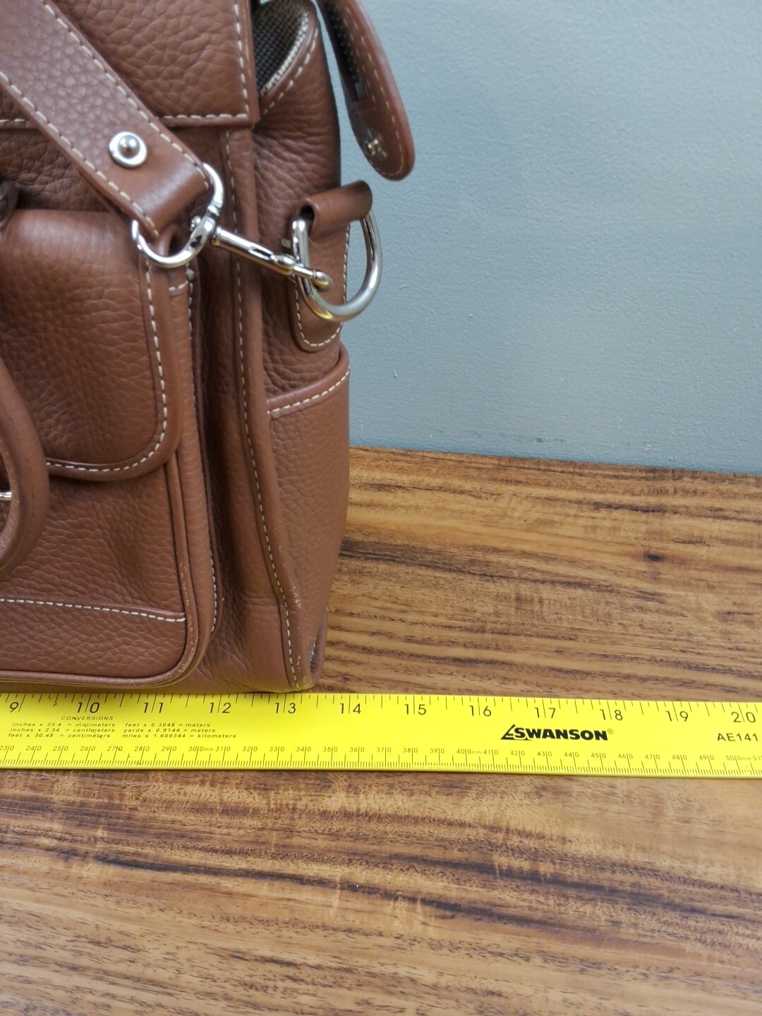 Dooney & Bourke Double Pocket Tote Brown Leather Zip Top Sholder Strap See Photo