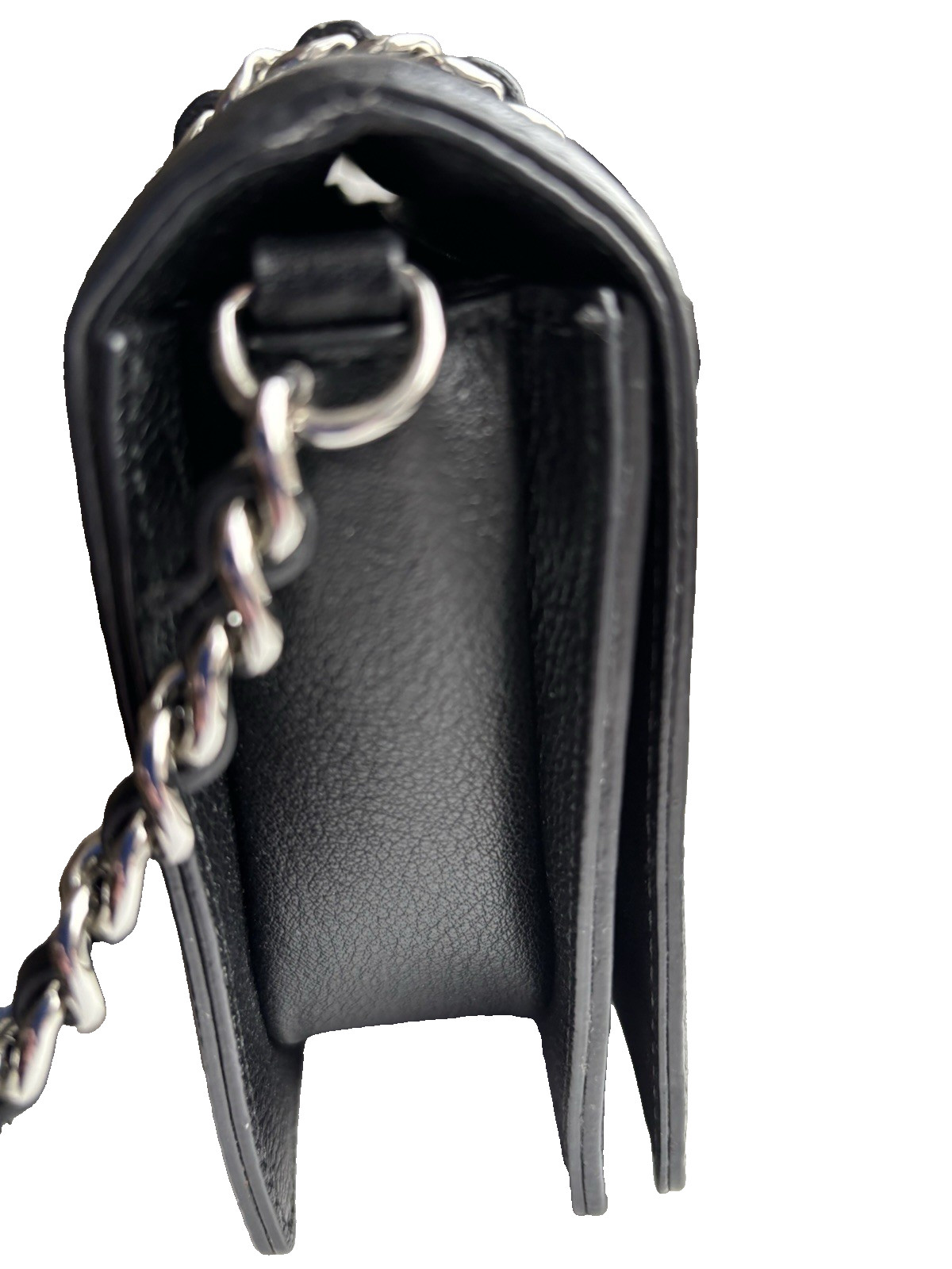 Karl Lagerfeld Black Quilted Chain Shoulder Bag Chevron Magnetic Silver