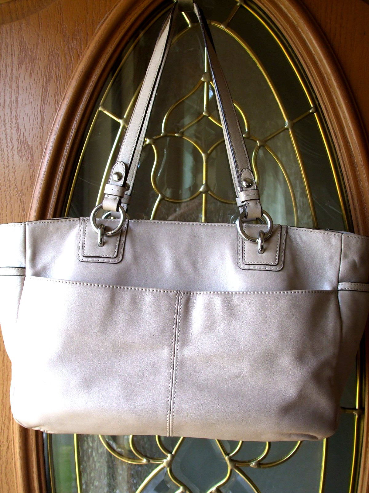 COACH SATCHEL, BEIGE WITH PINKISH CAST, SILVERTONE HARDWARE, PRISTINE CONDITION
