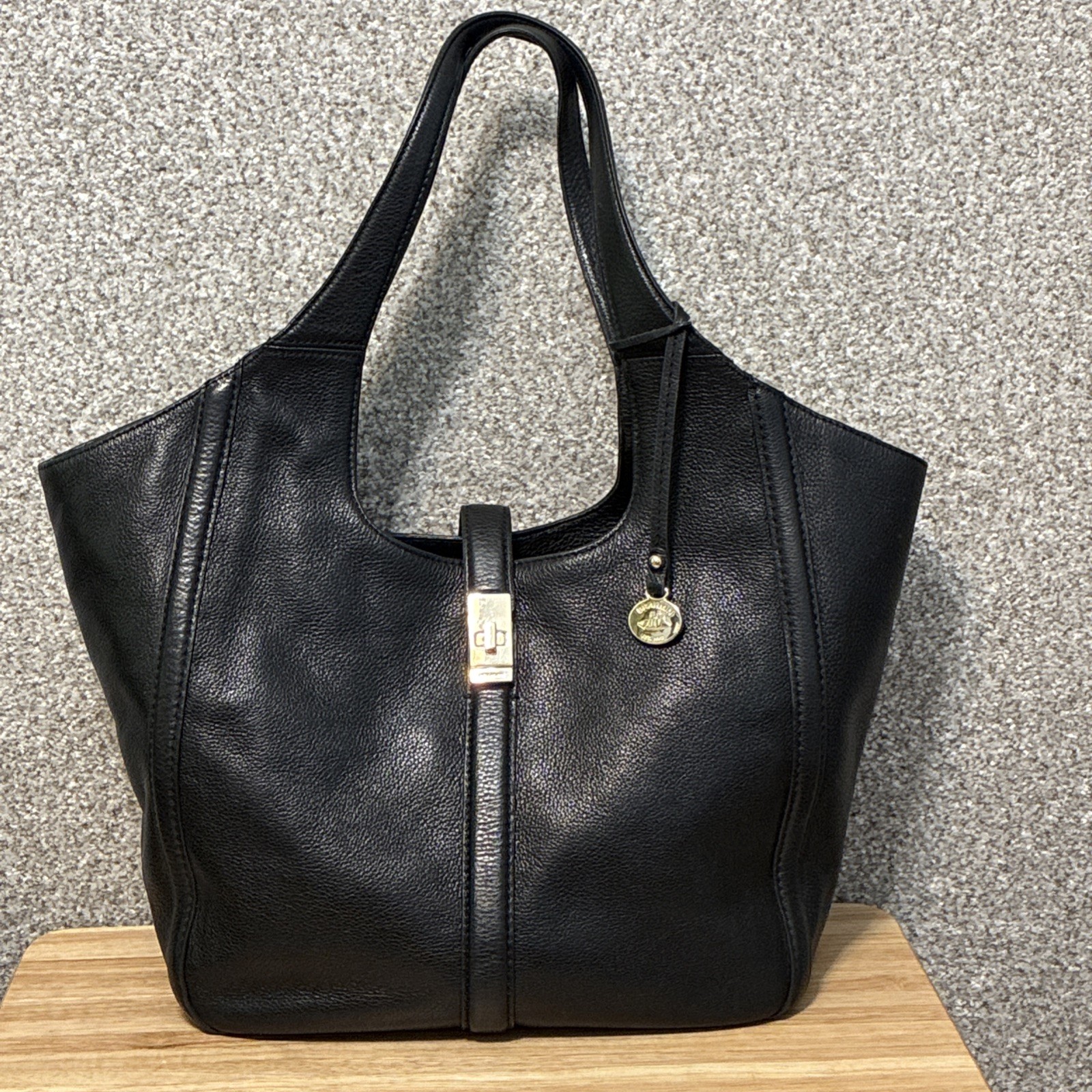 BRAHMIN Carla Black Newbury Leather Large Tote Handbag Satchel Purse EUC
