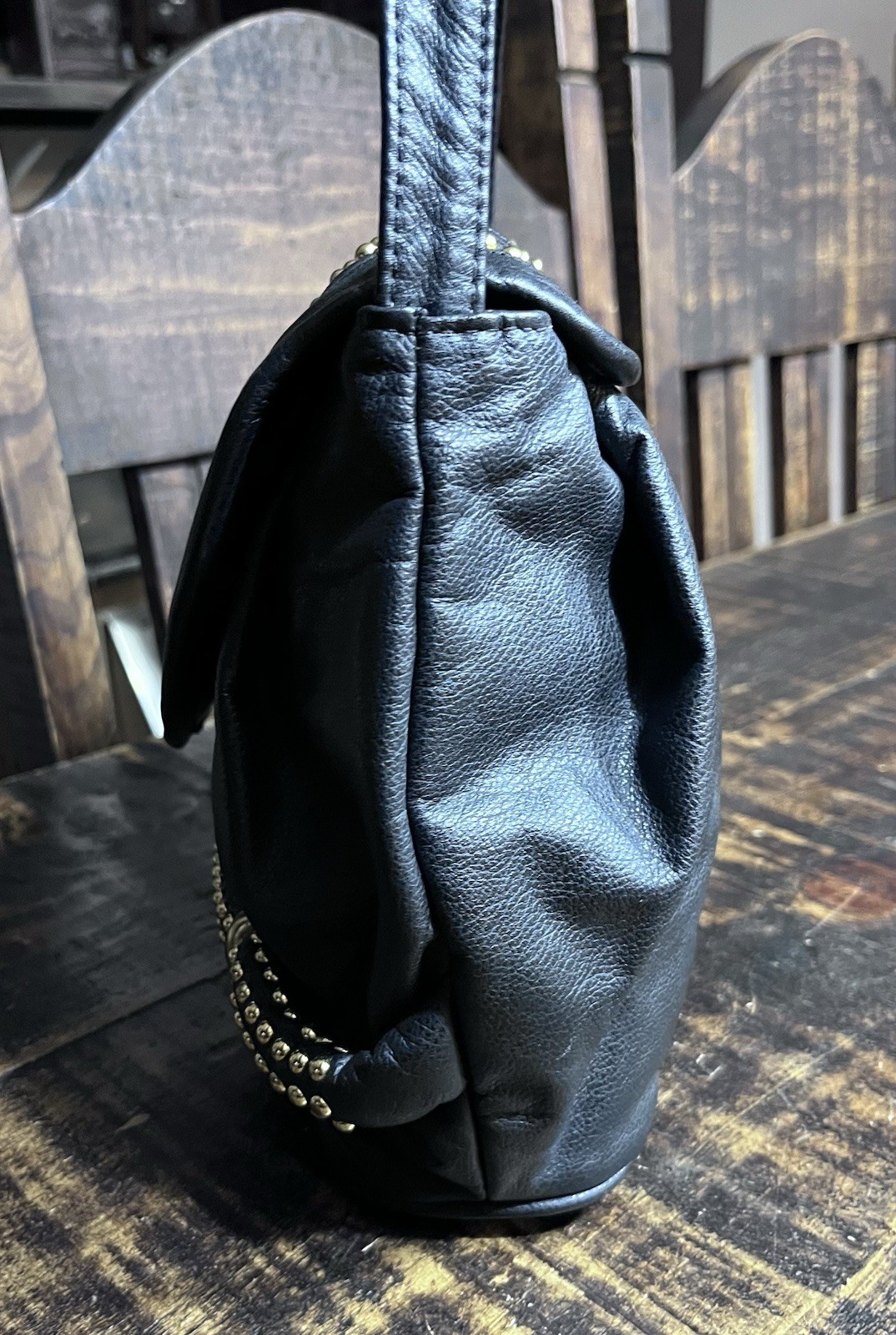 Vintage 80’s-90’s Park Avenue Int Black & Gold Studded Leather Purse Made In USA