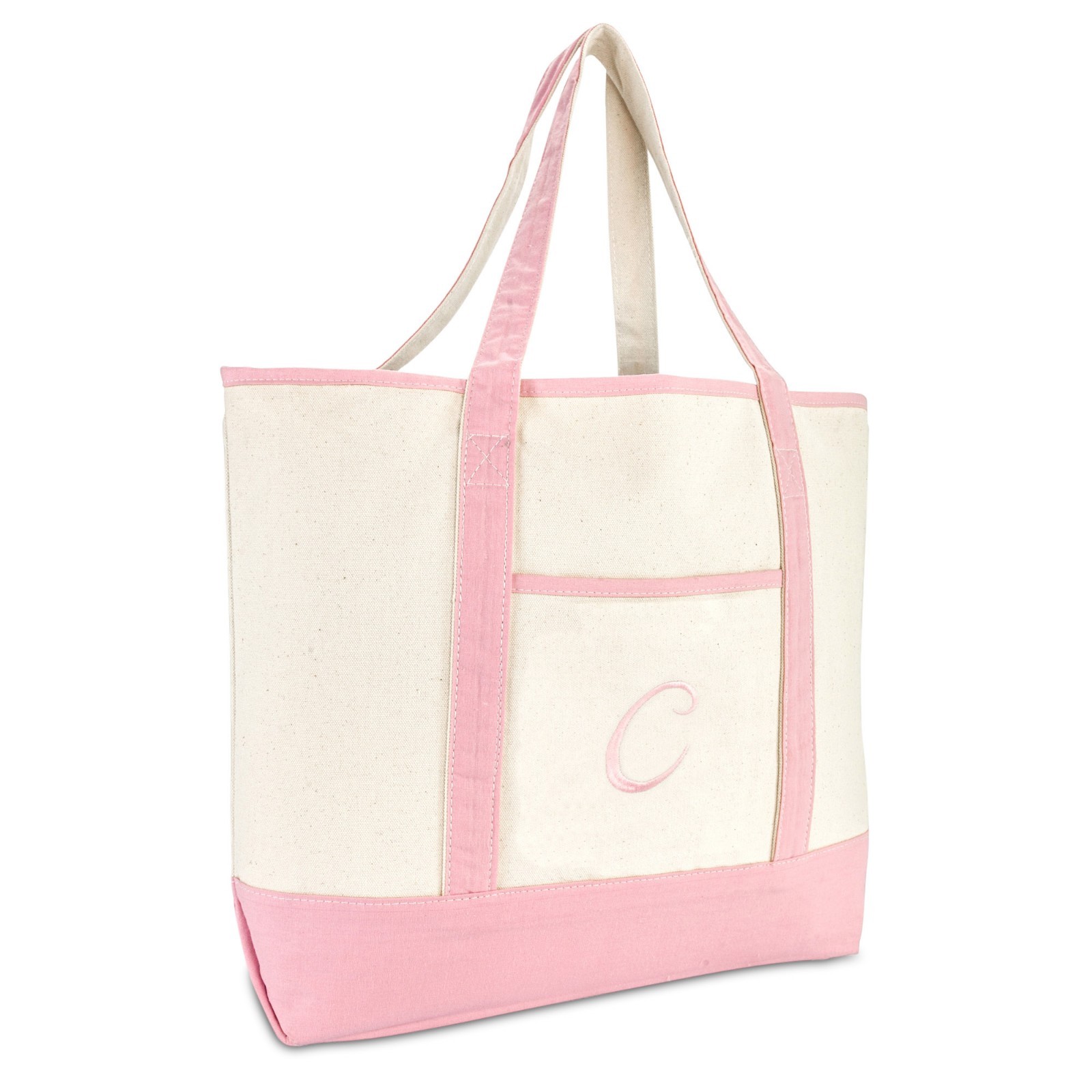 DALIX Women’s Cotton Canvas Tote Bag Large Shoulder Bags Pink Monogram A – Z