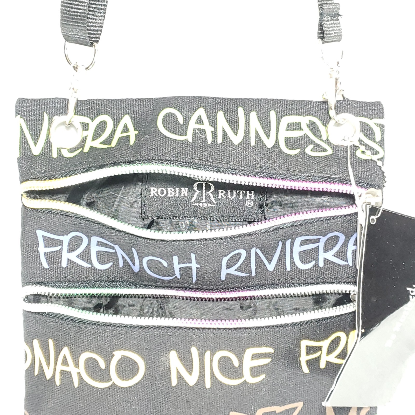 Robin Ruth Black & Neon Colored French Riviera 8″x6.5″ Cross Body Bag NEW