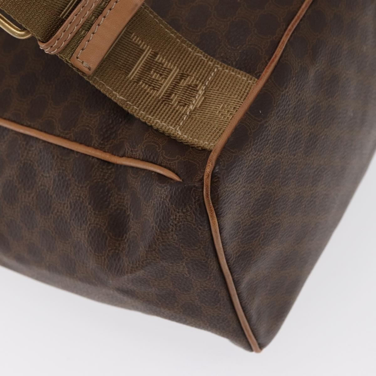 CELINE Macadam Canvas Backpack PVC Leather Brown Gold Auth bs32649