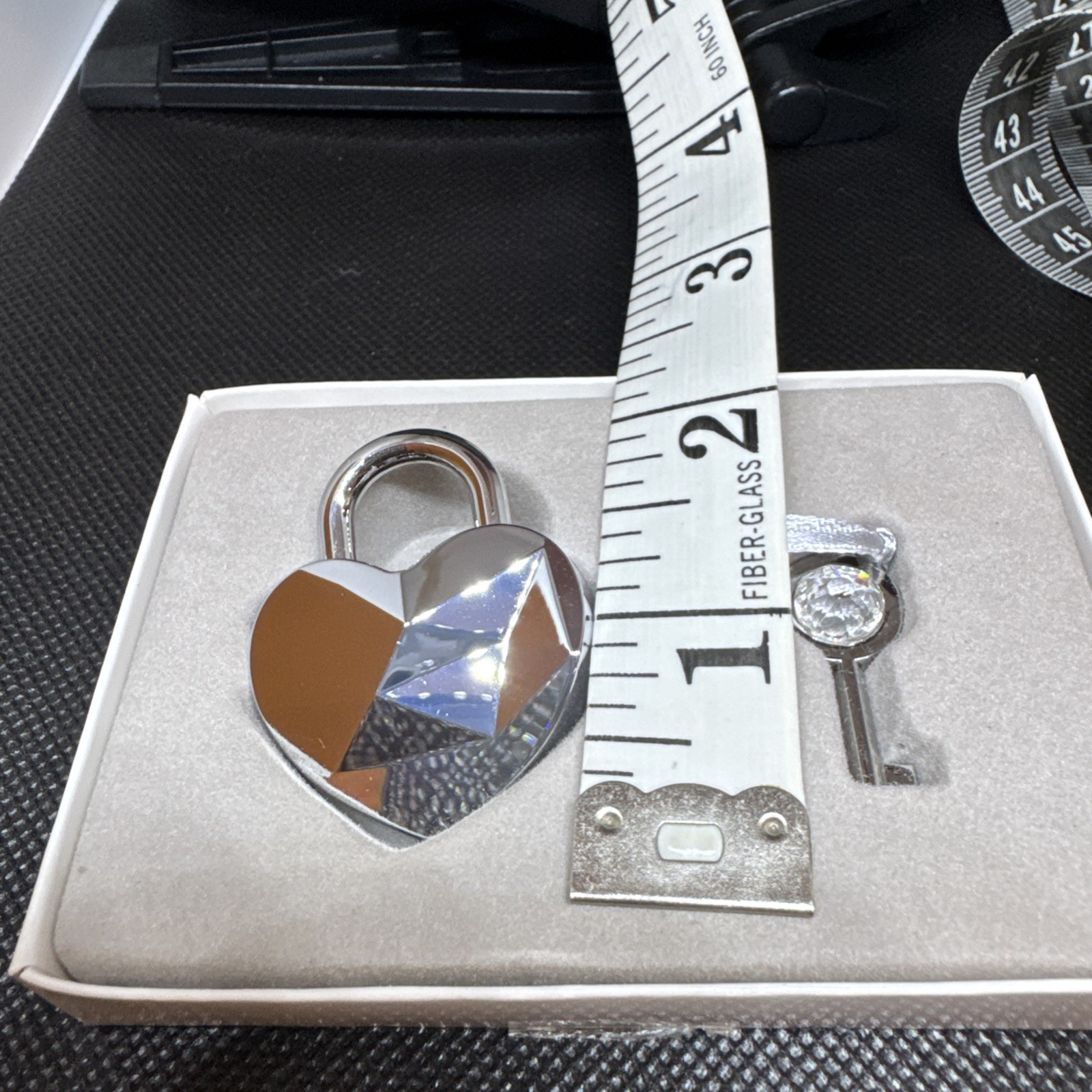 Swarovski Heart Lock & Key set, silver-tone stainless steel with crystal accents