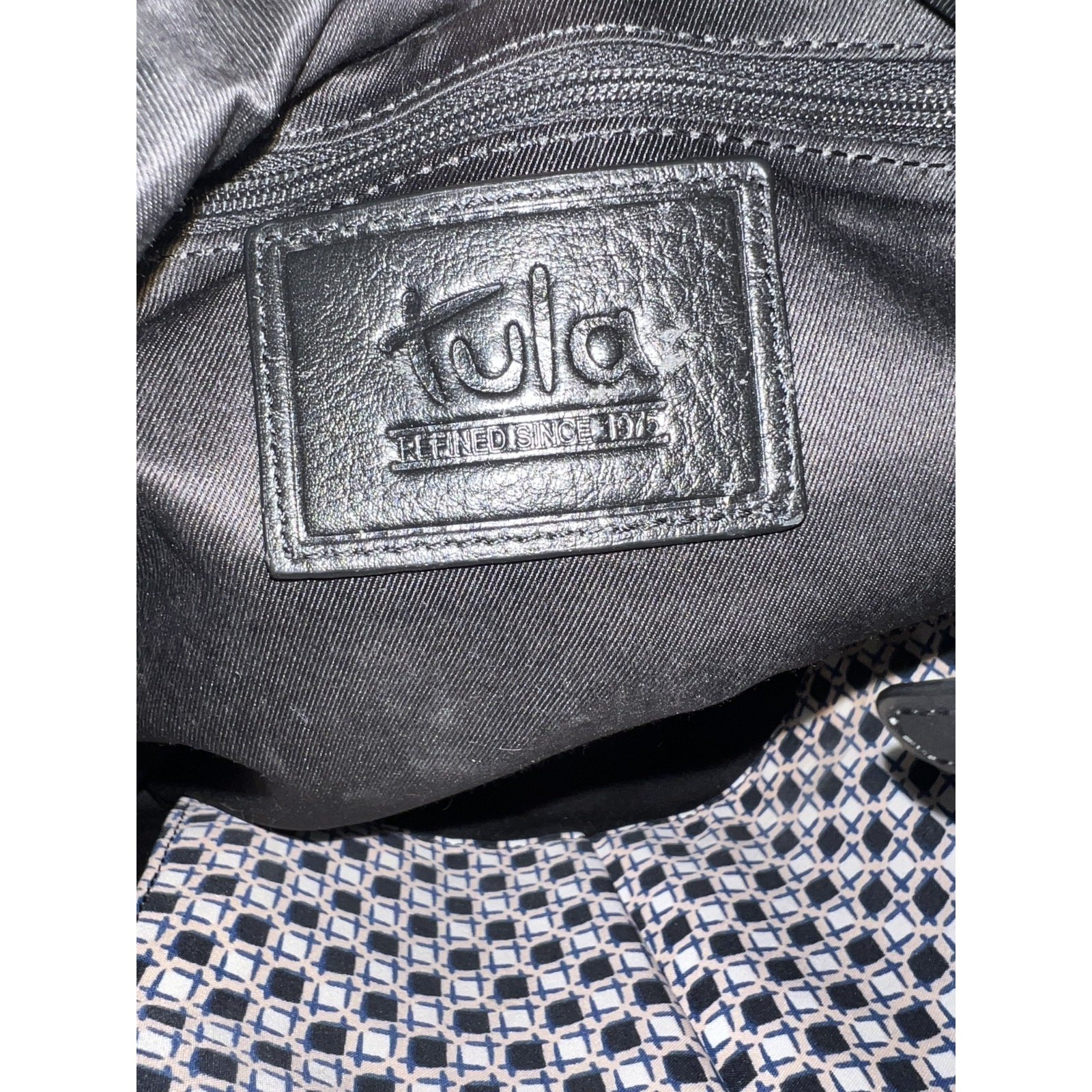 Tula Black Pebbled Leather Shoulder Bag Gold Hardware Adjustable Strap Pocket