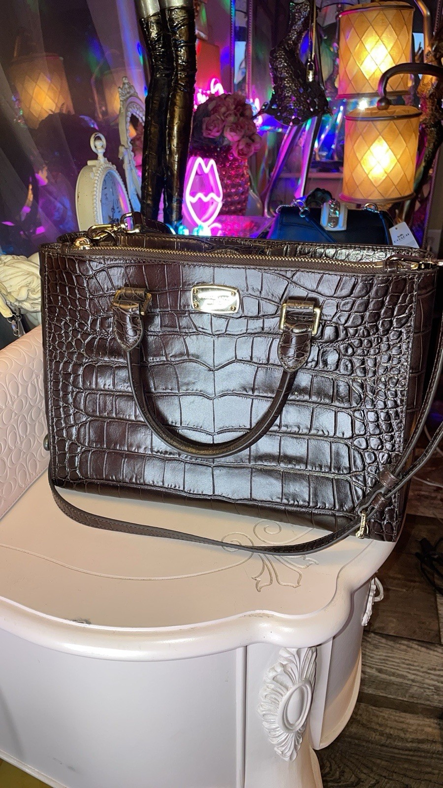 Michael Kors Dark Chocolate Kellen Top Double Zip Satchel