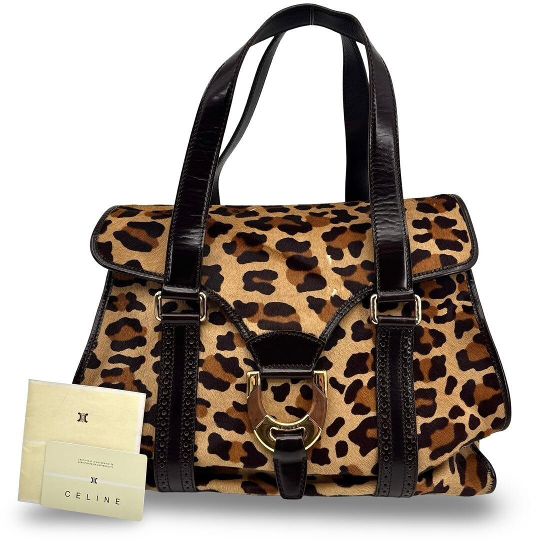 CELINE Tote bag Leopard Triomphe Brown Vintage Authentic From Japan