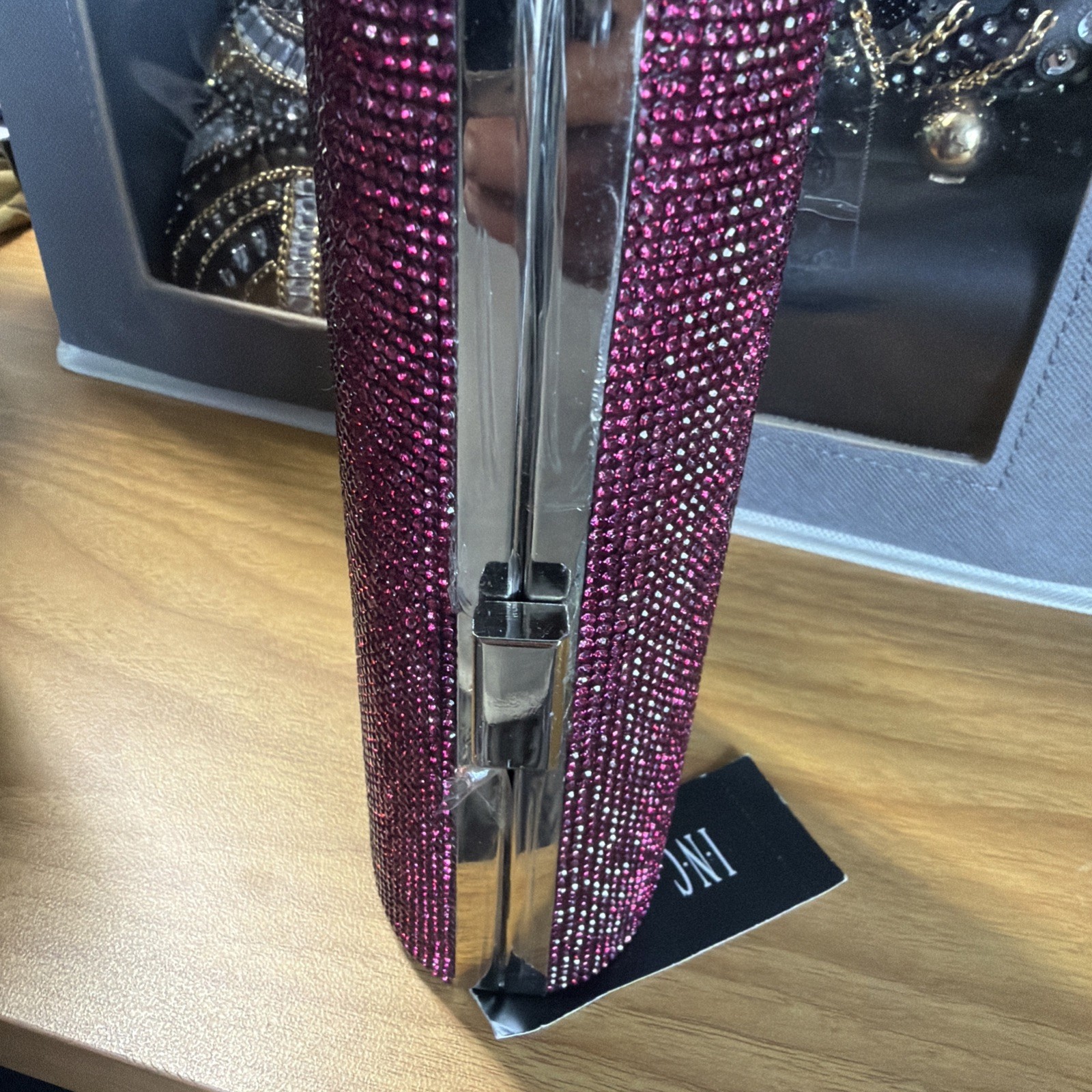 I.N.C. International Concepts Ranndi Sparkle Clutch, Fuchsia, NWT (O12)