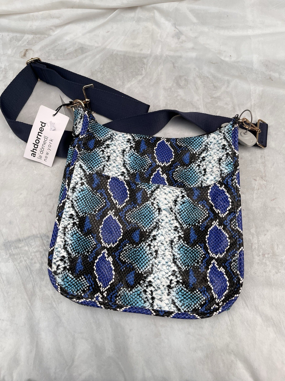 abroarned Blue Snake Print Crossbody Bag Magnetic Closure Lined Pockets Gold