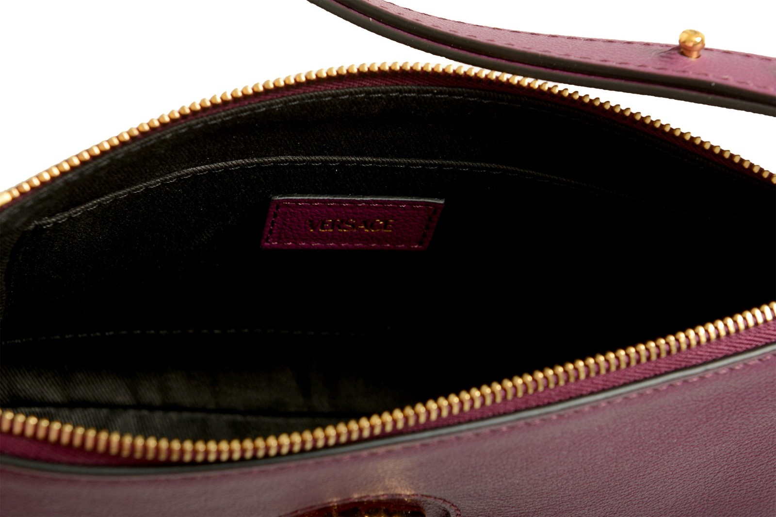 Versace Plum Purple Grainy Leather Gold Medusa Small Handbag Shoulder Bag