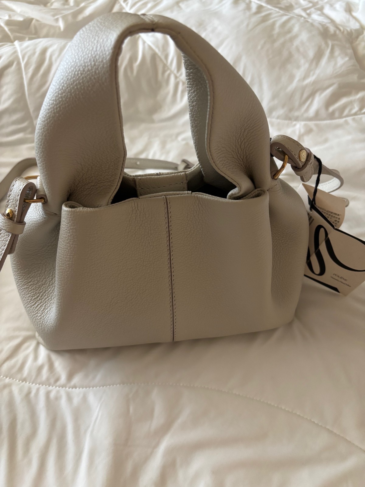 Polène Numéro Neuf Mini Chalk Textured Leather Bag NWT Paris White Cream
