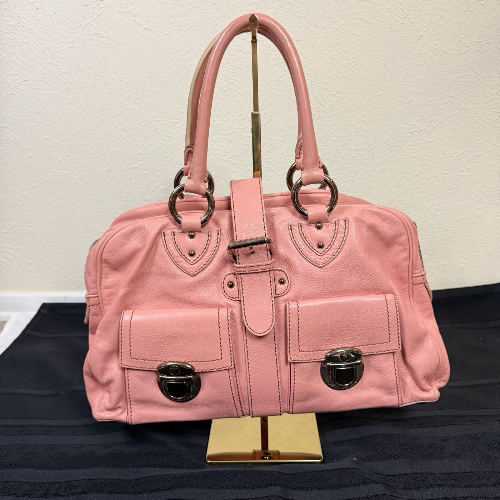 Marc Jacobs Venetia Satchel Bag Calf Leather Petunia Quartz Rose Pink Italy Made