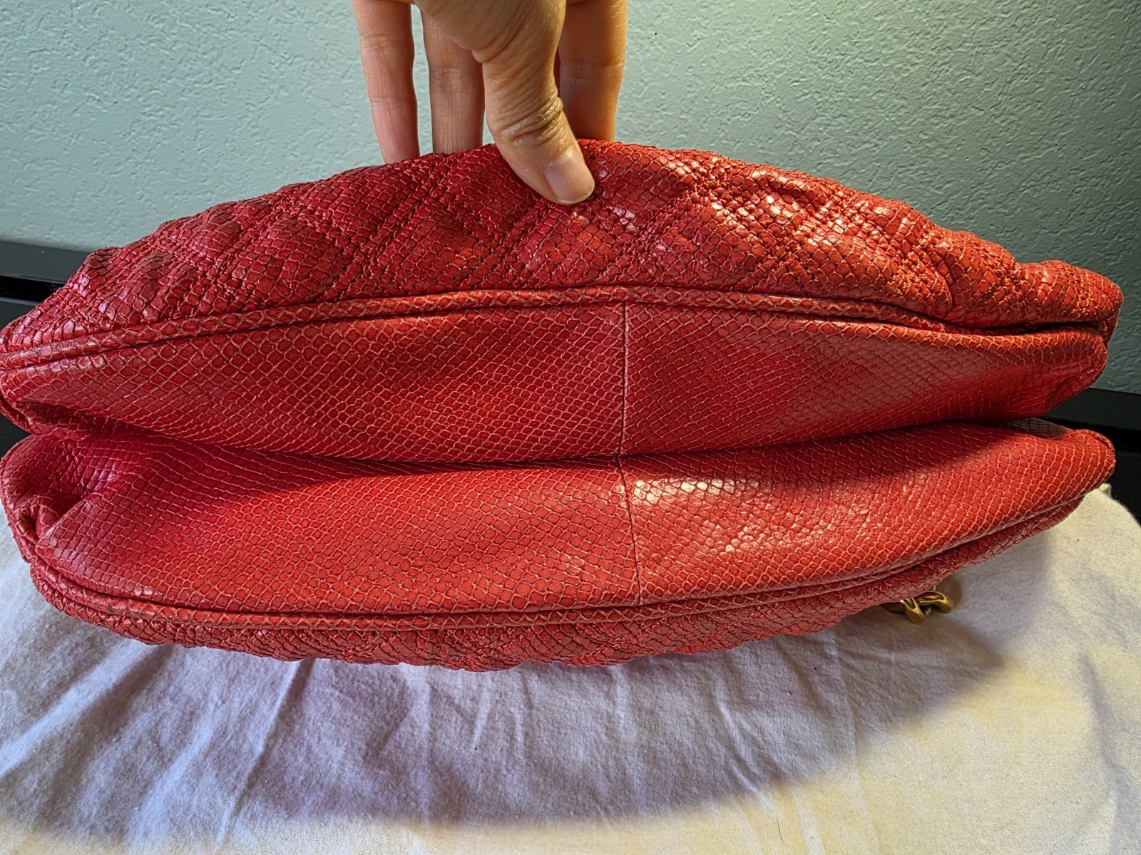 Auth Marc Jacobs Cecilia Coral Quilted Leather Shoulder/Handle Satchel Gold HW