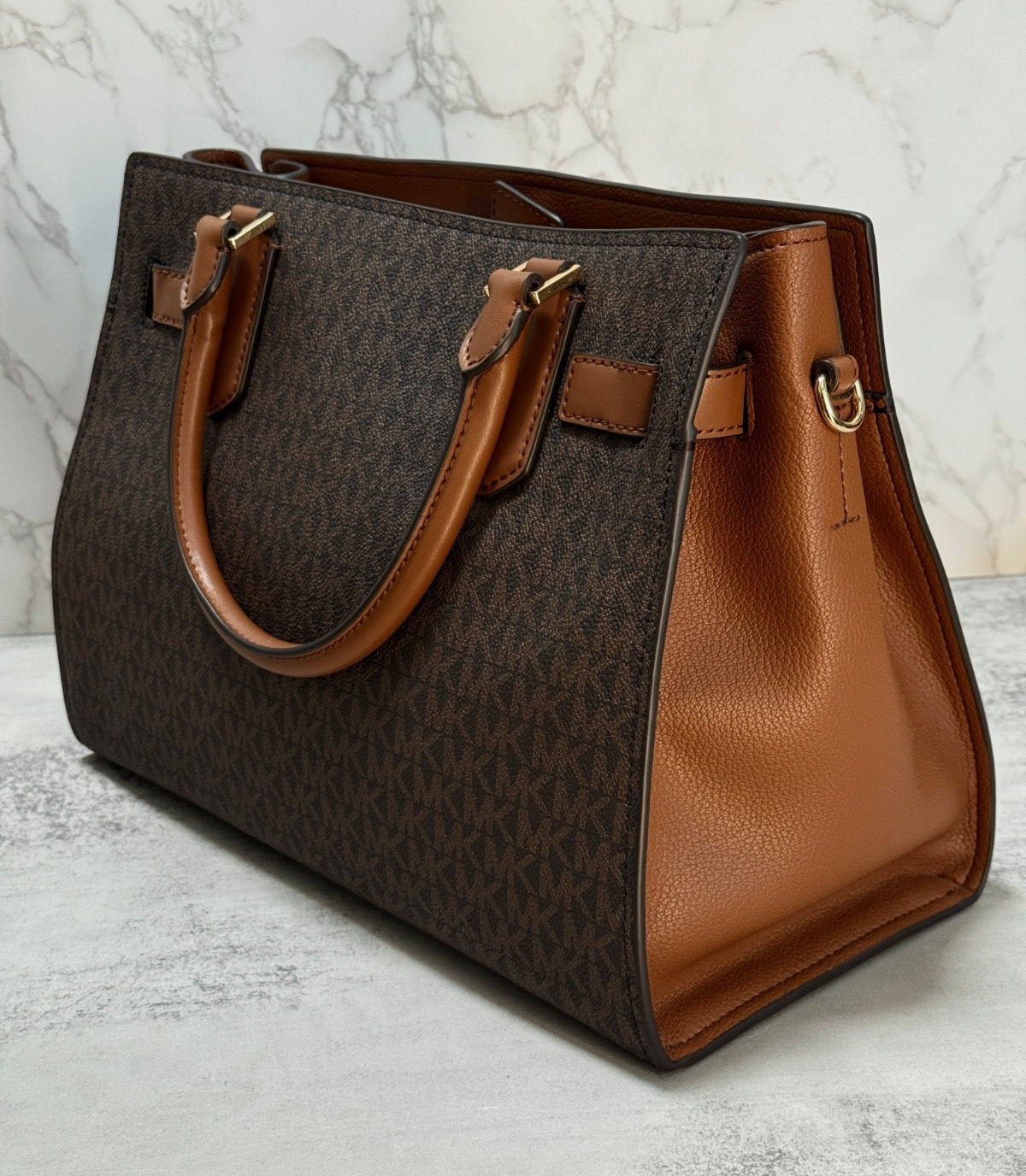 NWT Michael Kors Hamilton Medium Logo Satchel Handbag, Brown, NEW with TAGS