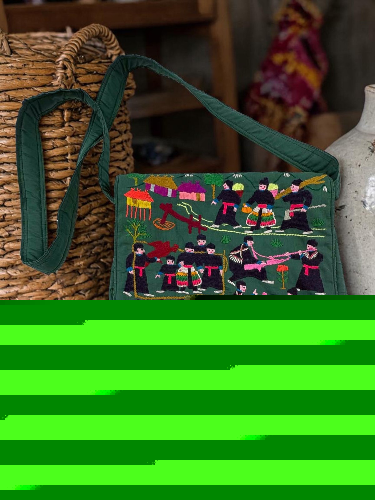 Beautiful Handmade Hmong Boho Embroidered Crossbody Bag