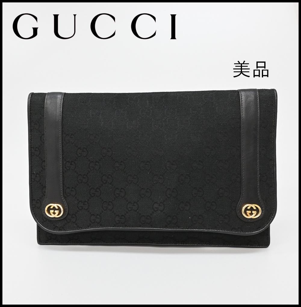 Authentic GUCCI GG Canvas Clutch Bag Black 8.2in Showroom Condition