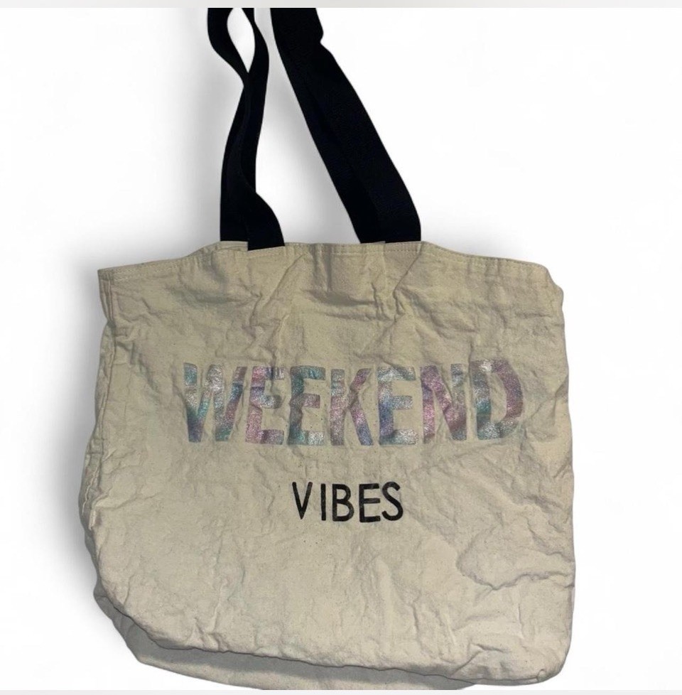 Weekend Vibes Canvas Tote Bag Large Black And Cream