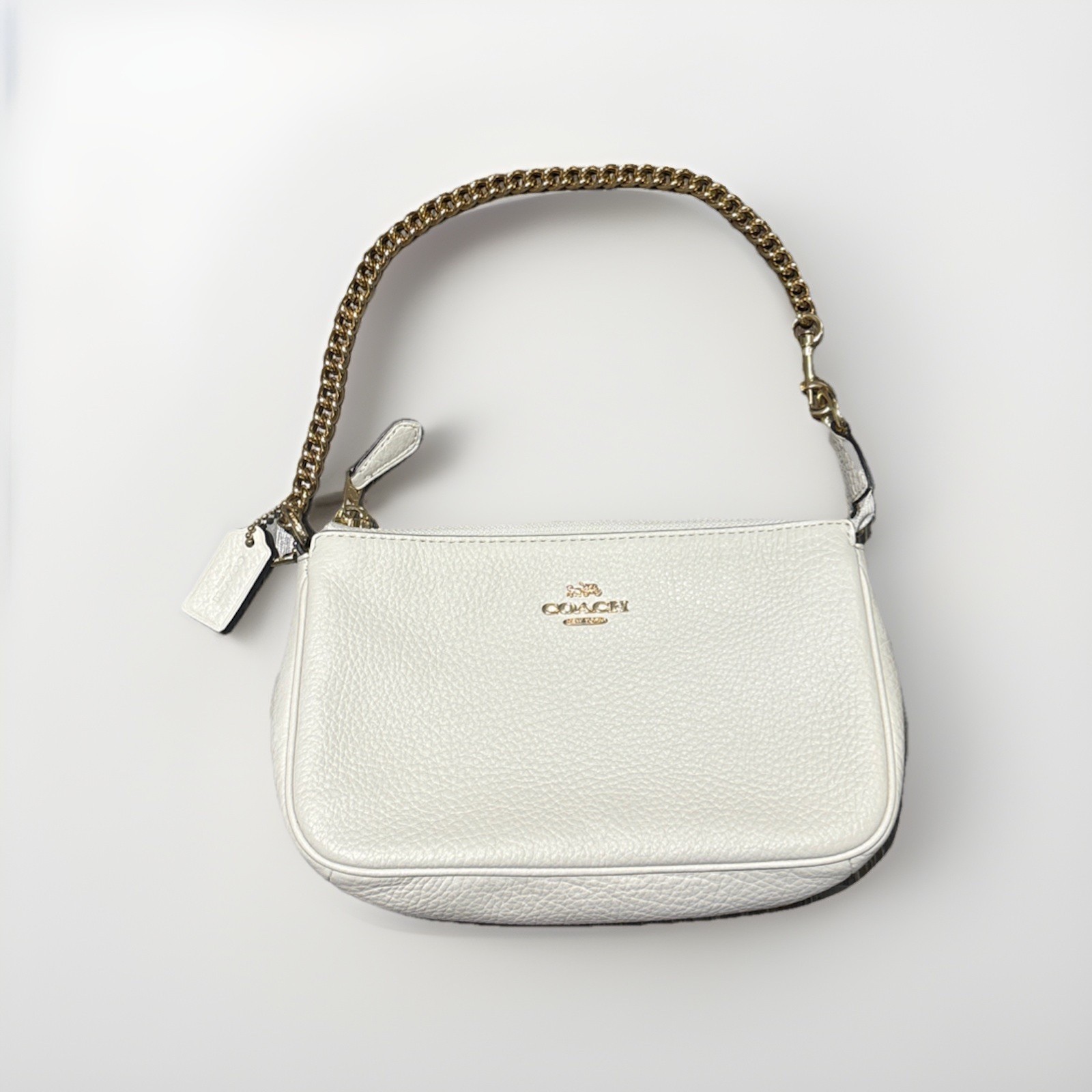 Designer Coach Women’s White with Gold chain mini shoulder bag