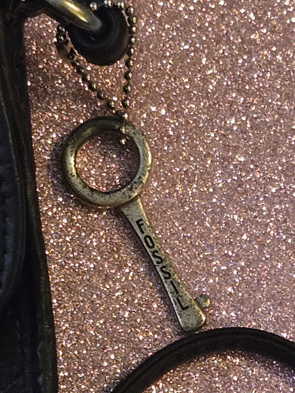 Vintage Fossil Black Leather Crossbody Turn Lock Flap Purse Key Bag Charm