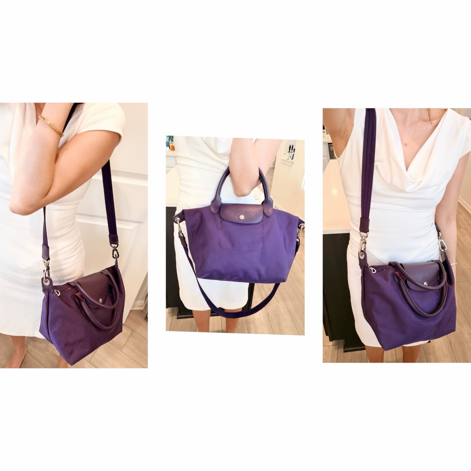 Auth LONGCHAMP Le Pliage Medium Neo Nylon Purple w/ Original Strap