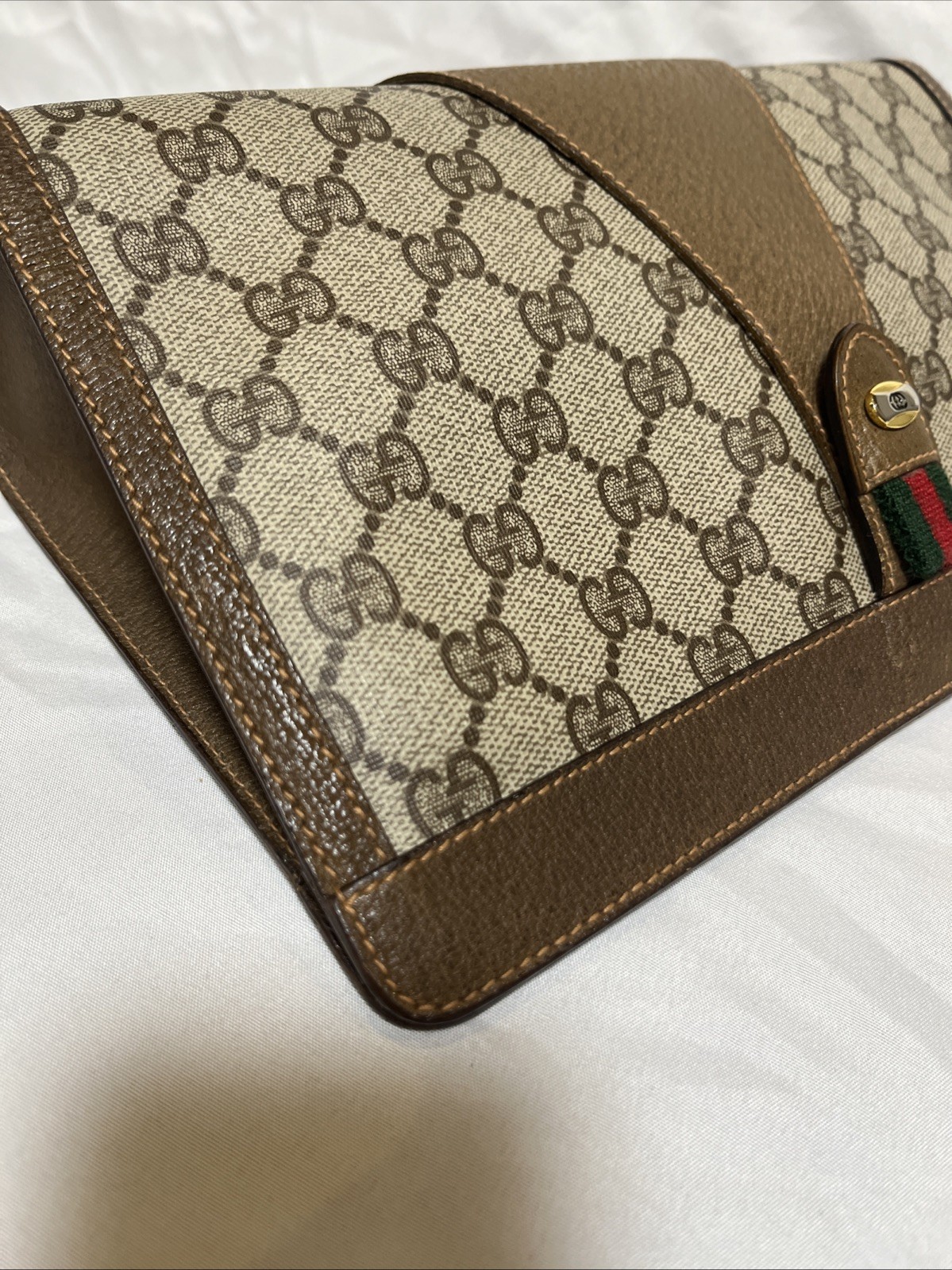 Vintage GUCCI Sherry Line GG Clutch Bag PVC Canvas Leather Authentic