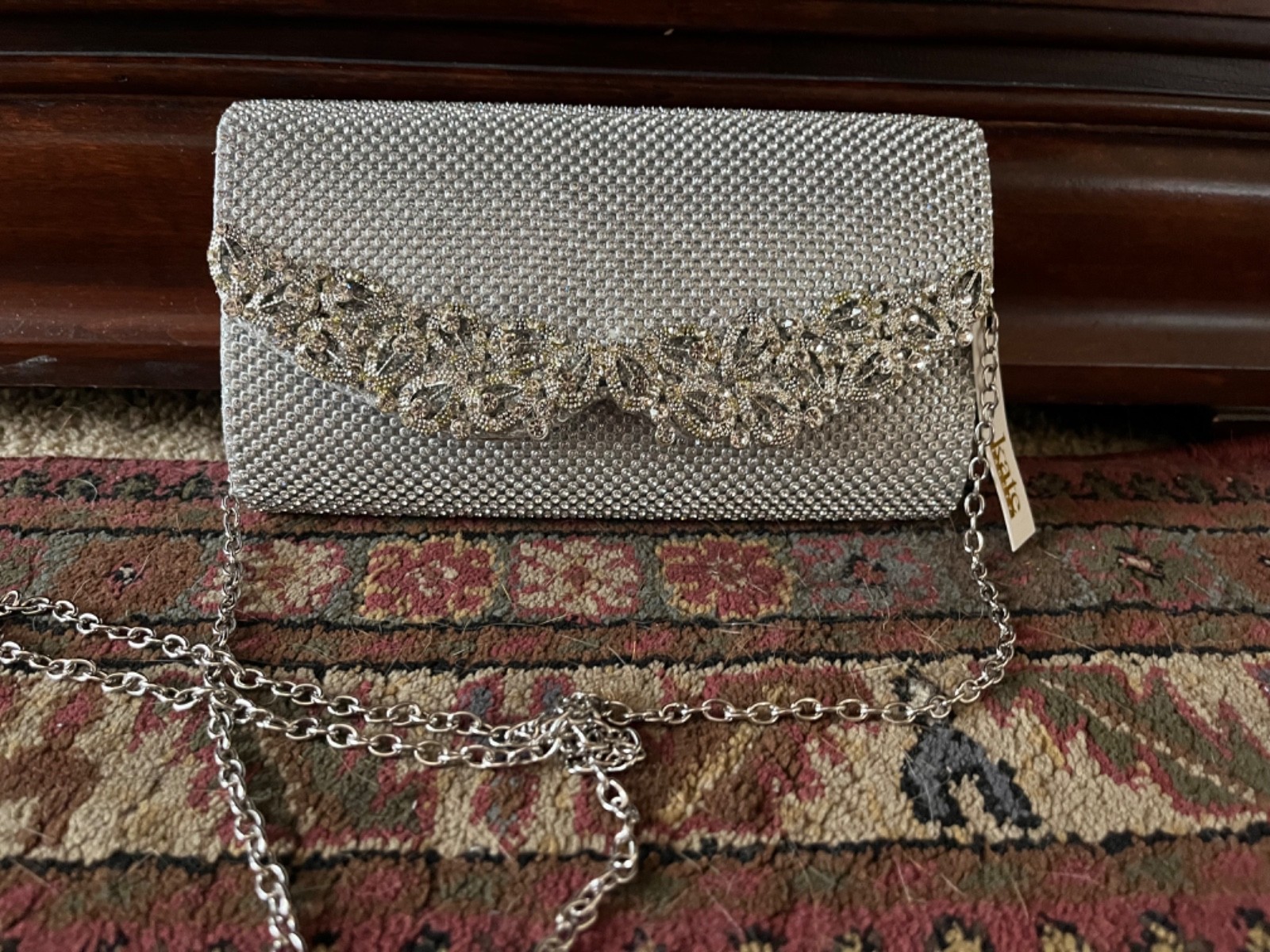 Kate Landry handbag evening Silver formal wedding clutch