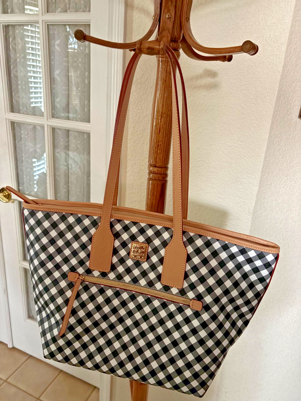 Dooney & Bourke Gingham Shoulder Bag Black And White Plaid Read