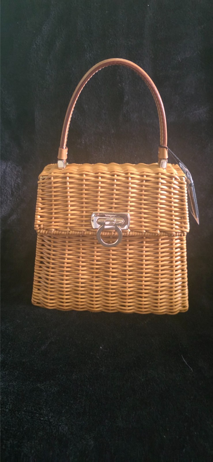 Vintage Salvatore Ferragamo Gancini Wicker & Leather Top Handle Bag