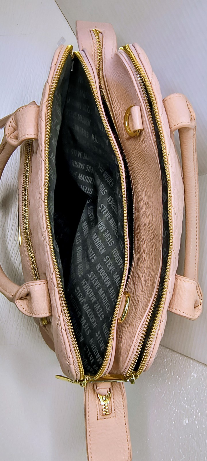 Steve Madden blush pink quilted satchel bag double handles gold hardware