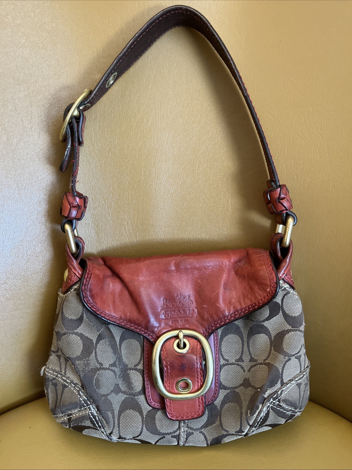 Coach Bleecker Legacy Flap Soho Shoulder Bag 11441 Wine Red Brown Signature Y2K