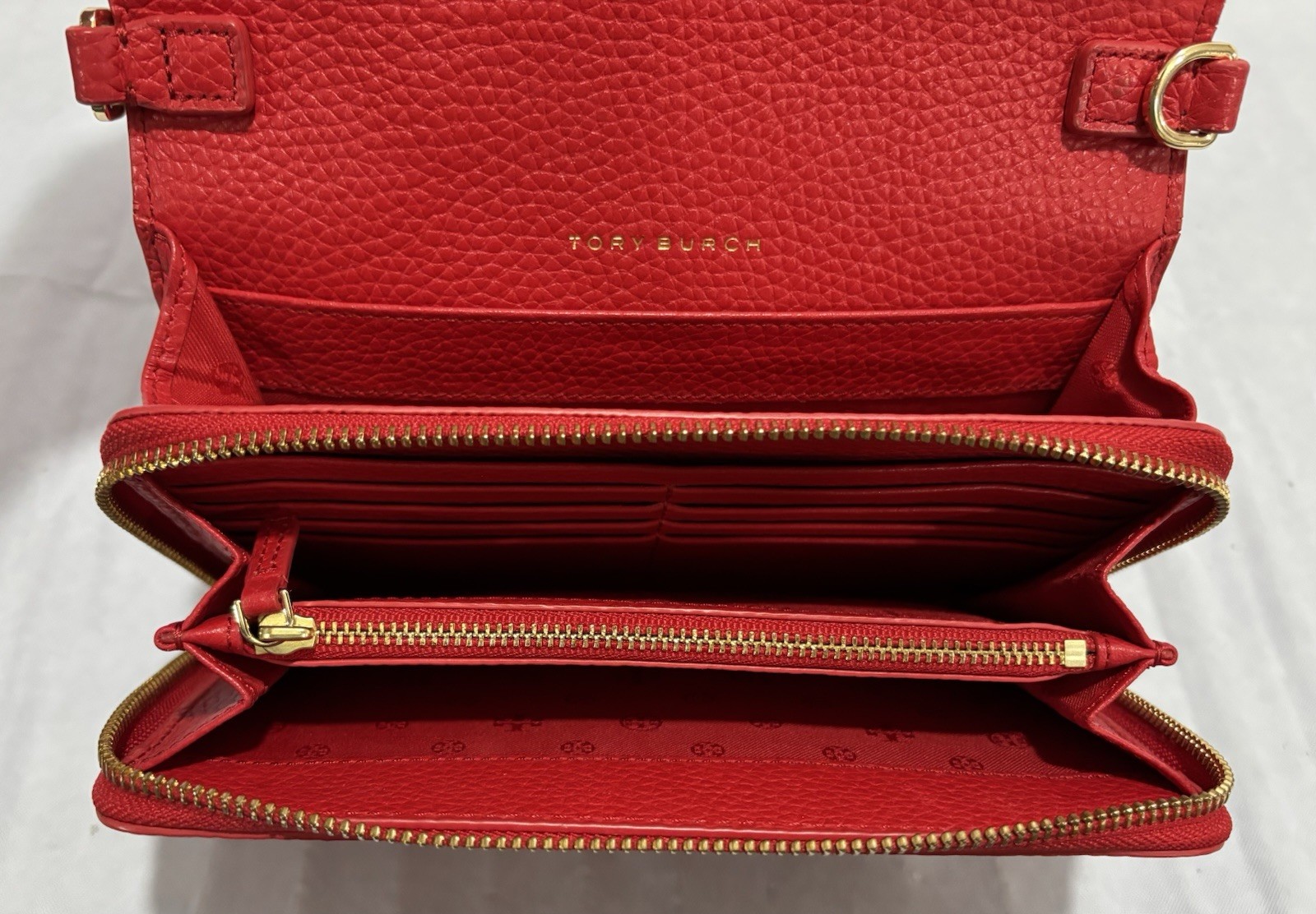 Tory Burch Thea Flat Wallet Crossbody Clutch Missing Strap Purse Deep Red