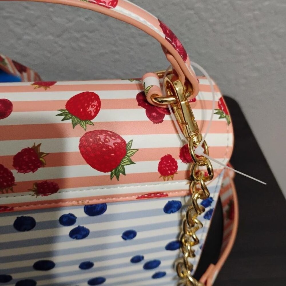 NWT Betsey Johnson Strawberries Blueberries Crossbody Purse Bag w/Charm Summer