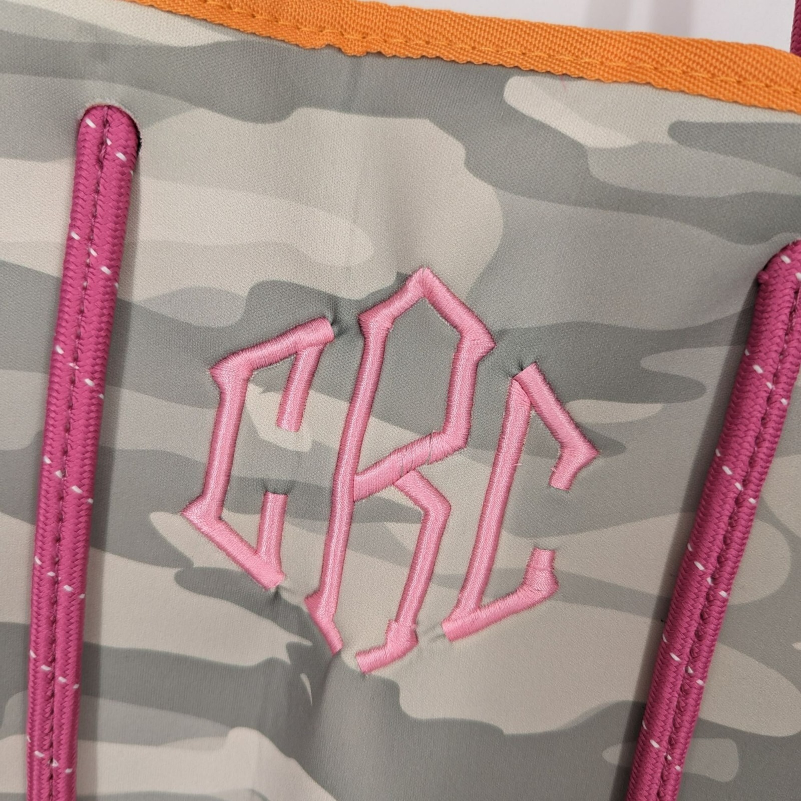 MarleyLilly Tote Bag Orange Pink Camo Monogrammed CRC Neoprene Lightweight New