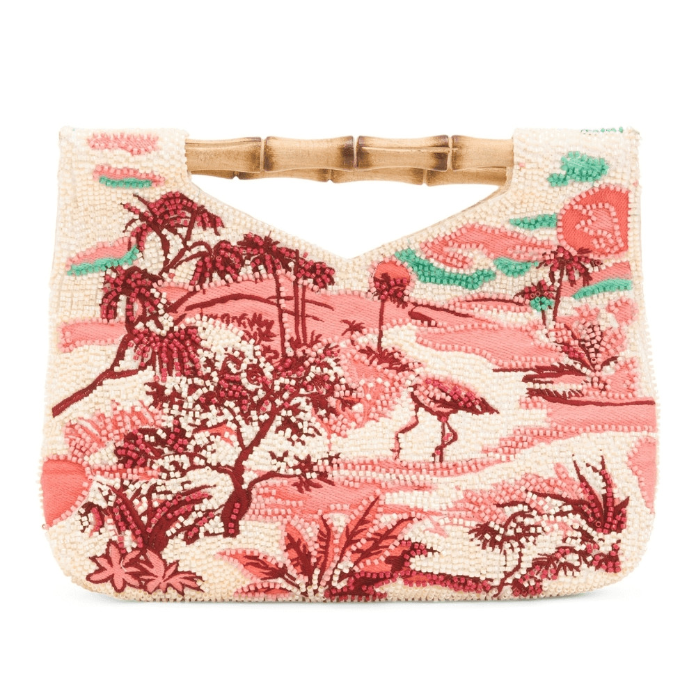 Chic Embroidered Pink and Cream Shoulder Bag