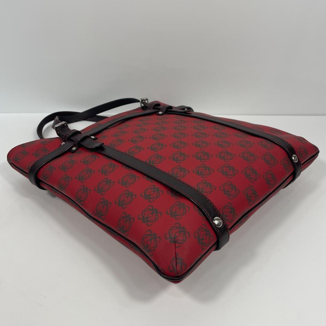 LOEWE Anagram Red PVC Tote Bag Brown Leather Handles MBZ351 Auth