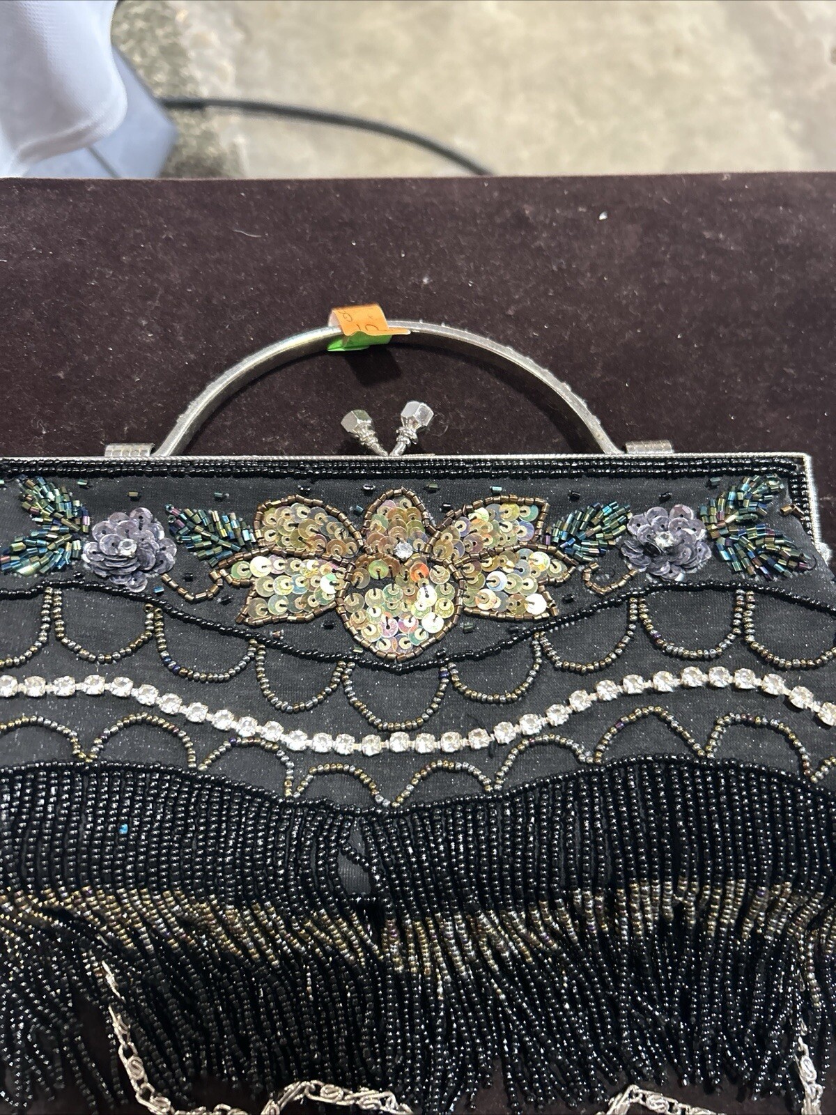 beaded evening bag Green, Yellow, Black, White, Short Chain Handle, Long Chain