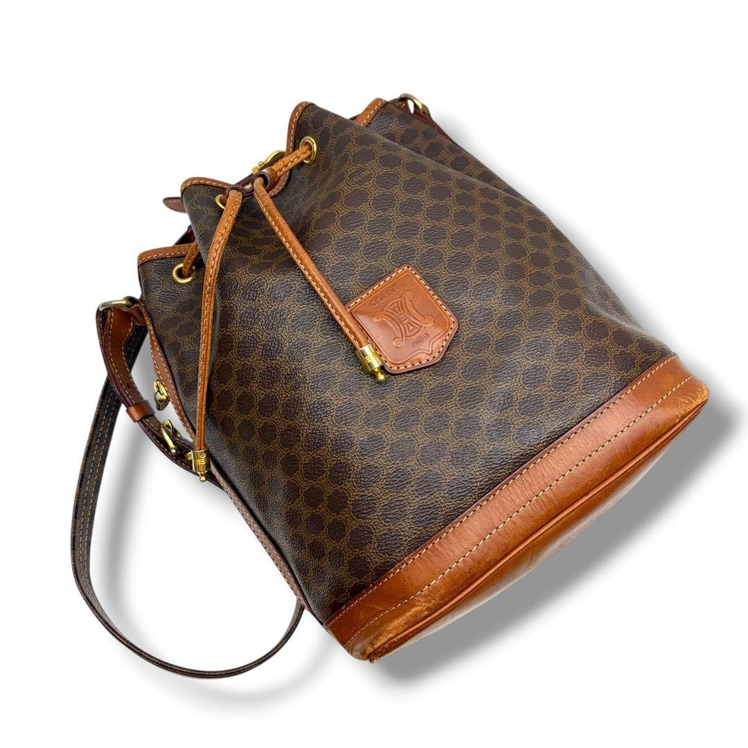 CELINE Macadam Noe PVC Drawstring Shoulder Bag Brown Vintage Authentic