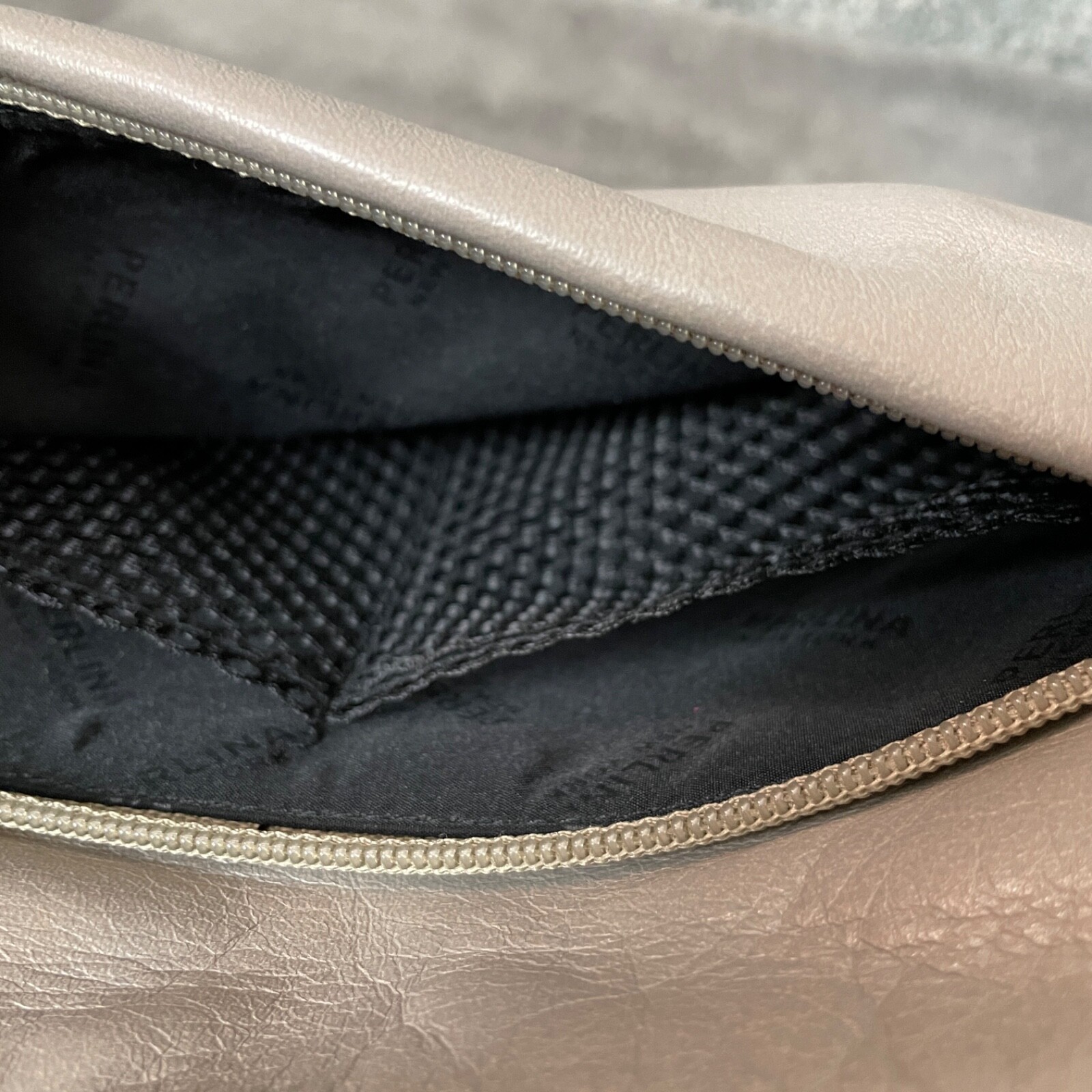 Perlina New York Womens Crossbody Handbag Gray Zip Close Outside Zip Leather