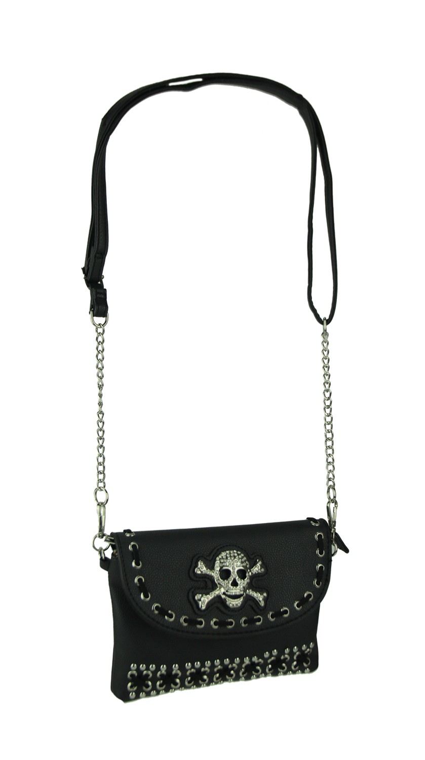 Scratch & Dent Studded and Stitched Rhinestone Skull Crossbody Purse Small