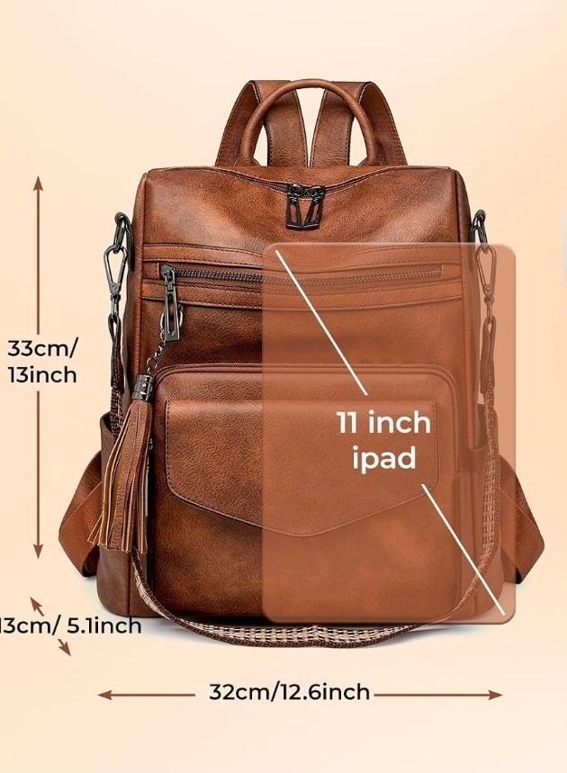 PU Leather Backpack Purse, Brown, Suitable for Work, Travel, and Daily Use