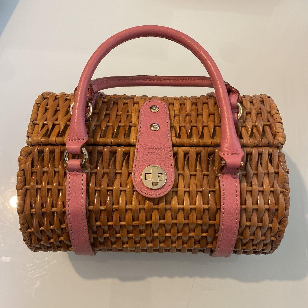 Kate Spade Pink Woven Basket Bag 22cm 8.7in x 13cm 5.1in Cute japan used item