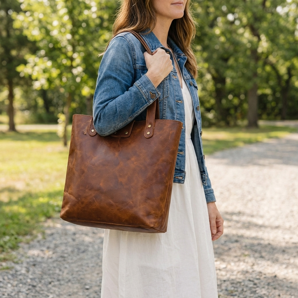 Minimalist Leather Tote Bag, Everyday Shoulder Bag, Handmade Full Grain Leather