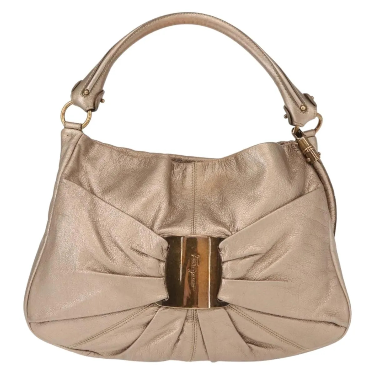 Salvatore Ferragamo Miss Vara Hobo Leather Gold Handbag