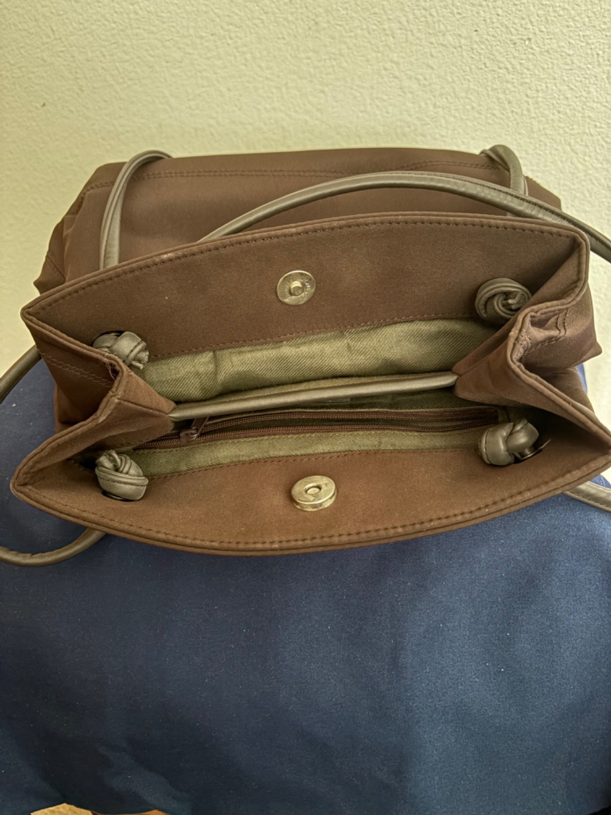 Nine West Purse Tote Dark Brown Quality Nylon and Faux Leather Shoulder Bag
