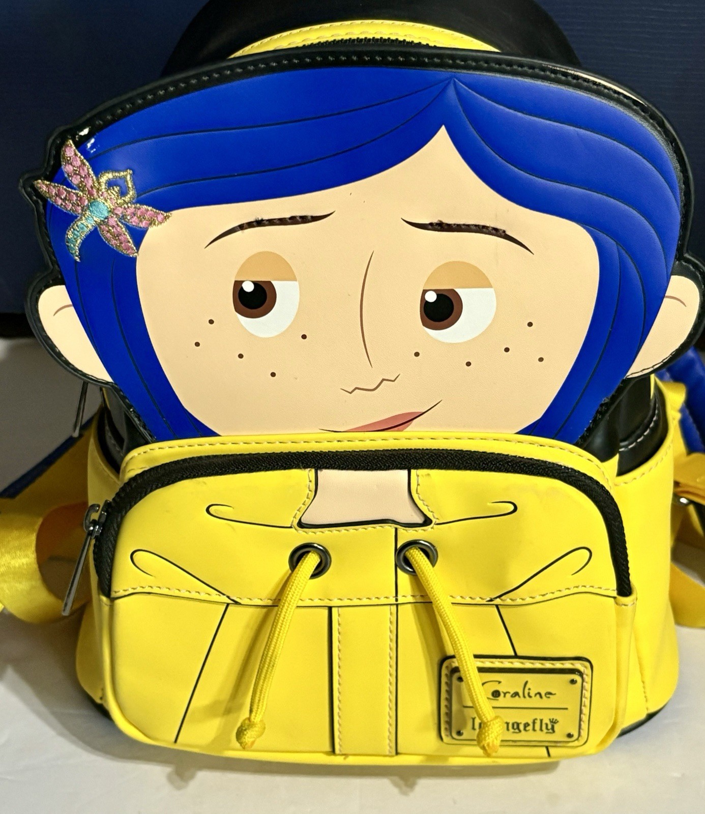 Loungefly Coraline Faux Leather Backpack Raincoat Bag Double Shoulder Straps