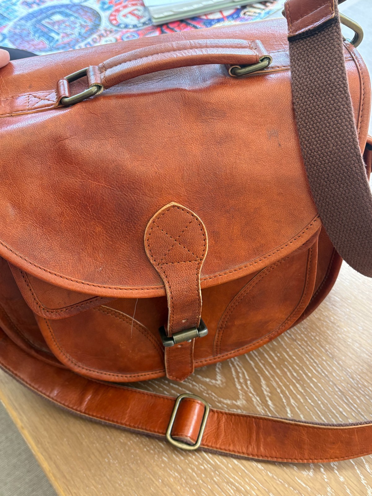 Rofozzi Icon Leather Camera Bag VTG Crossbody DSLR Satchel Saddle Purse Brown