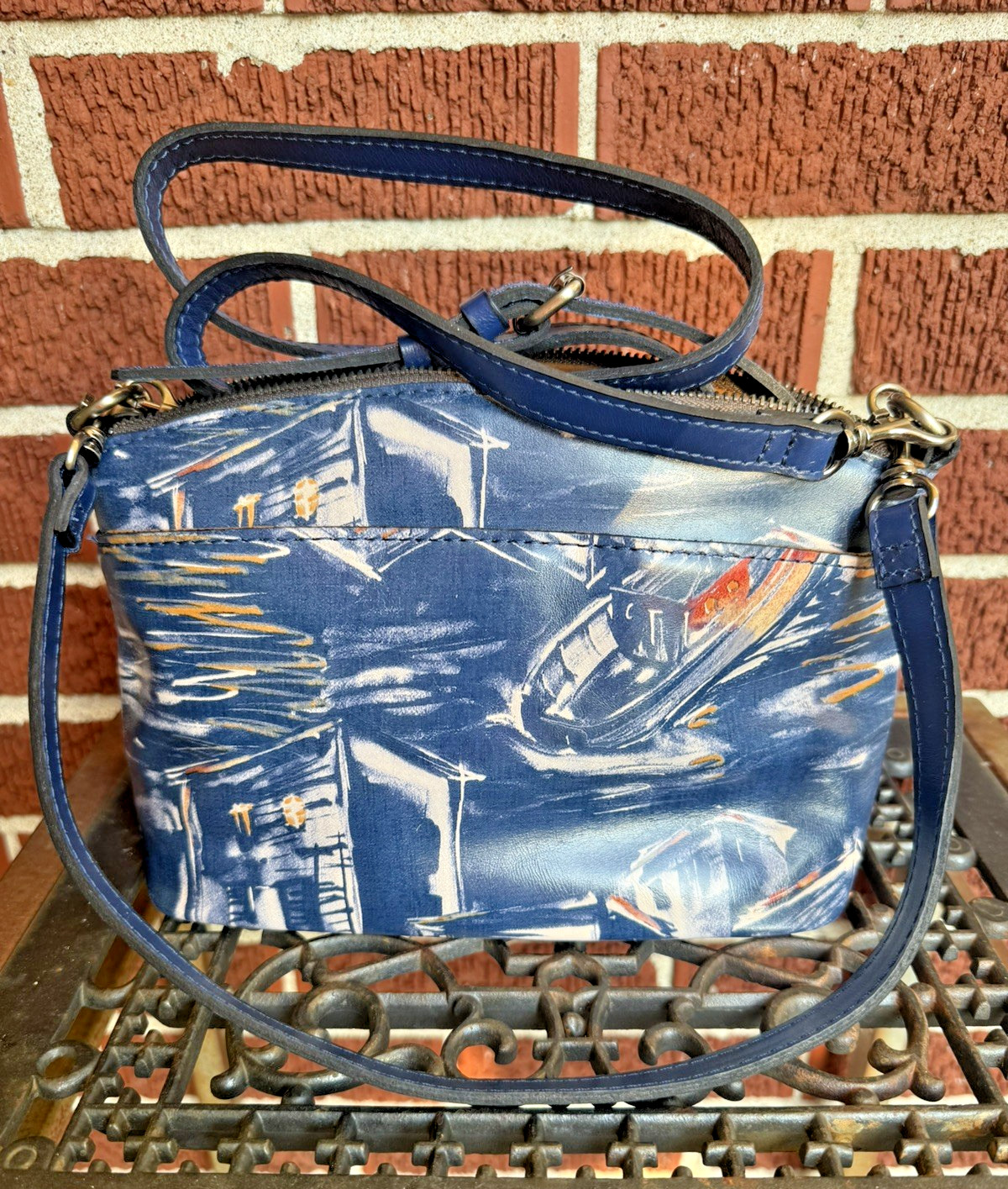 Patricia Nash Arlee Harbor Nights Leather Navy Blue Purse Bag 2 Straps